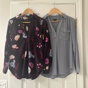 Ann Taylor Extra Small Blouse Bundle | Floral & Gray Long Sleeve Tops